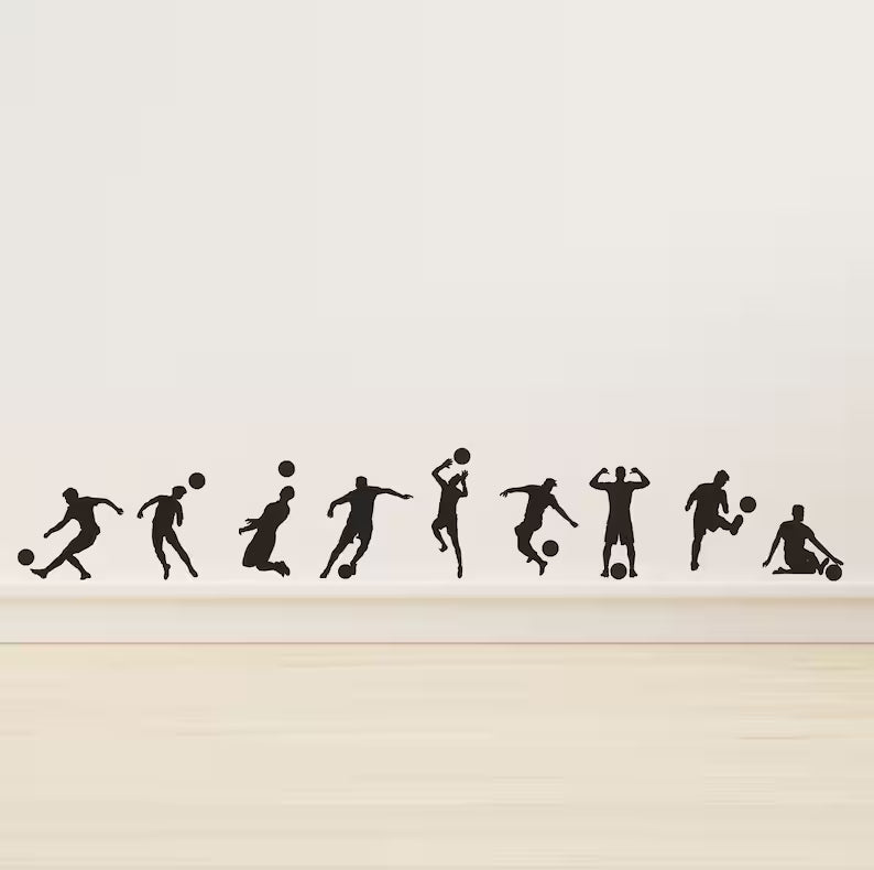 Set of 9 Football Soccer Players Vinyl Wall Decal | Die Cut Vinyl Decal
