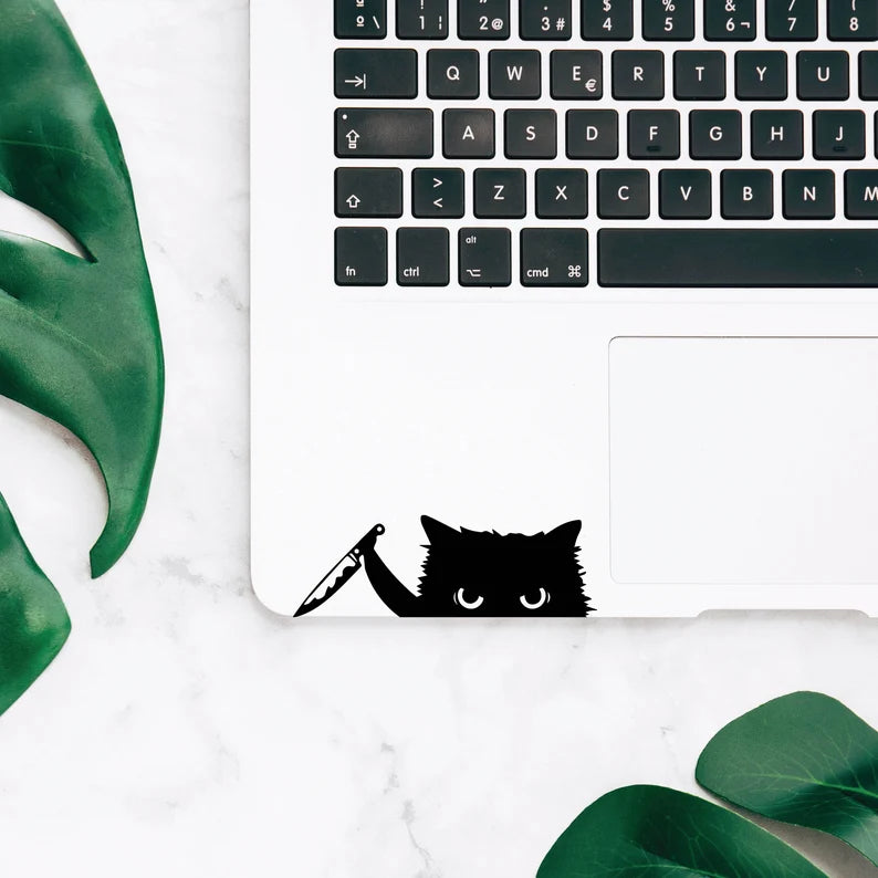Peeking cat holding a knife decal, Peeking cat Stickers, Cat stickers Die Cut Vinyl Decal