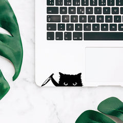 Peeking cat holding a knife decal, Peeking cat Stickers, Cat stickers Die Cut Vinyl Decal