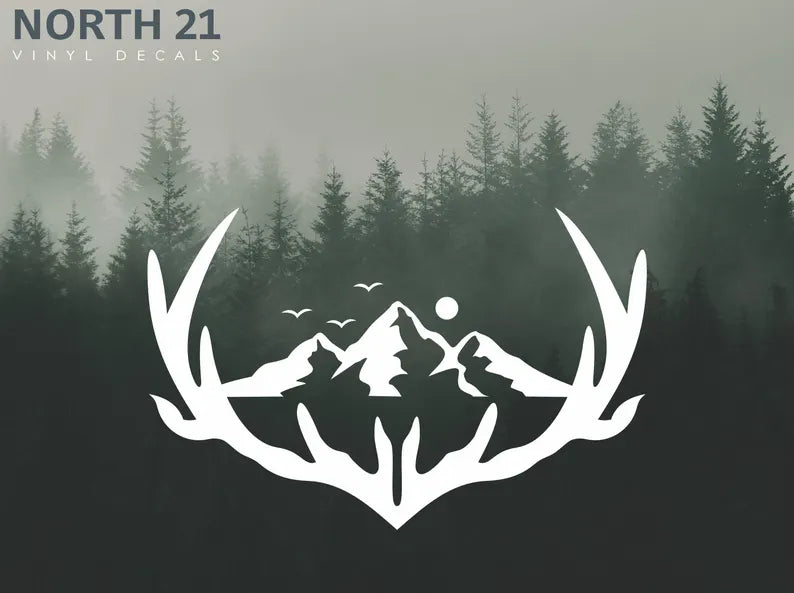 Hunting Deer Antlers Truck Decal | Die Cut Vinyl Decal