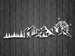 BIGFOOT Treeline & Mountain With Compass SUV Vinyl Decal  - Die Cut Vinyl Decal