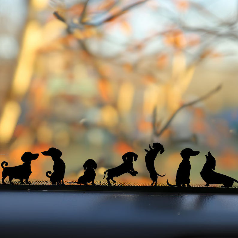 Playful Miniature dog Decals - Set of 10 Tiny dachshund Decals for Car Mirrors, Laptops, Windows | Die Cut Vinyl Decal