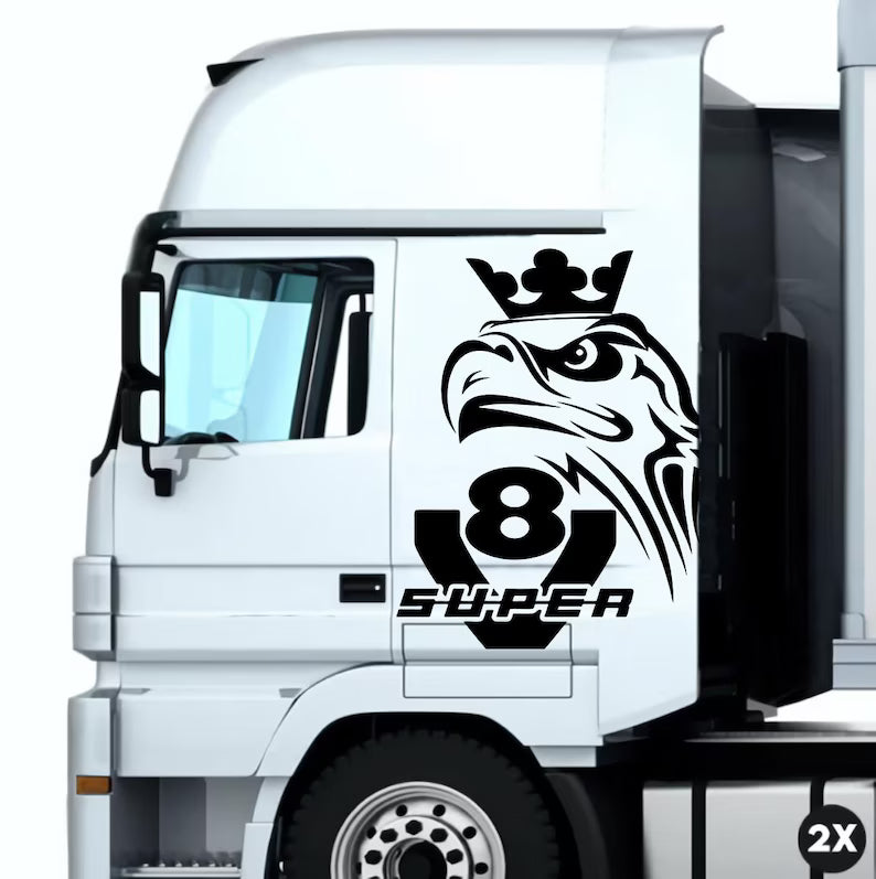 Set 2 Pcs V8 Super Eagle Decal - Die Cut Vinyl Decal