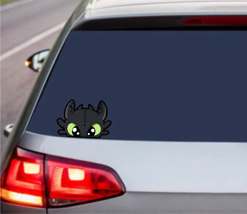 Cute Little Black Dragon Window Peeker | Die Cut Vinyl Decal