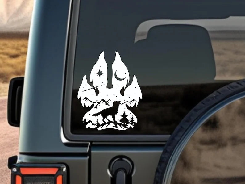 Mountain Paw Vinyl Decal - Wolf Paw Car Decal Die Cut Vinyl Decal