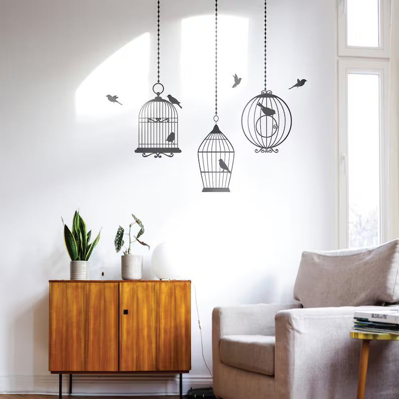 Vintage Bird Cage Wall Decal | Die Cut Vinyl Decal