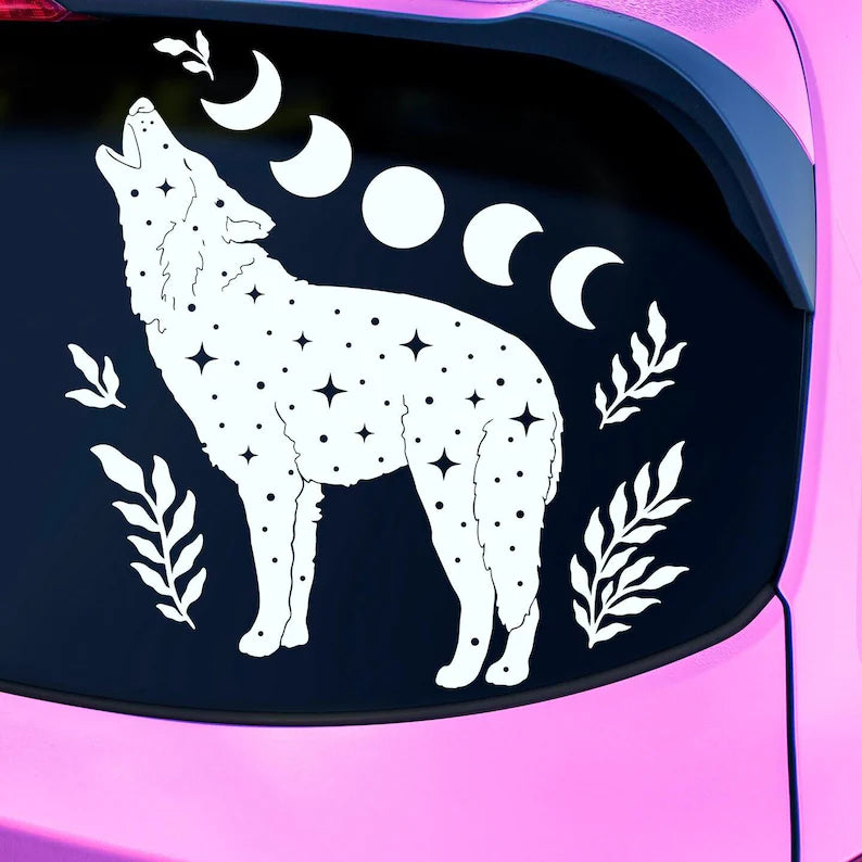 Moon phases wolf Die Cut Vinyl Decal