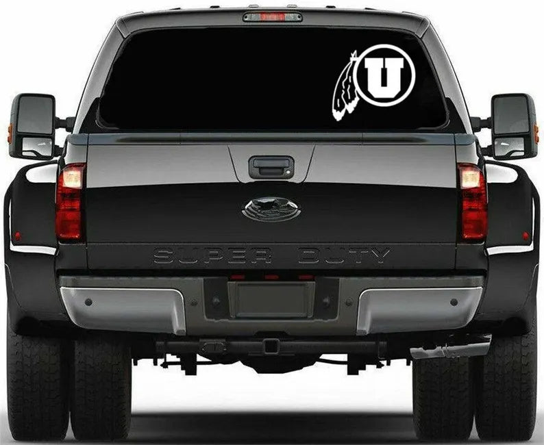 University of Utah Circle and Feather Cut Vinyl Truck Window Decal | Die Cut Vinyl Decal