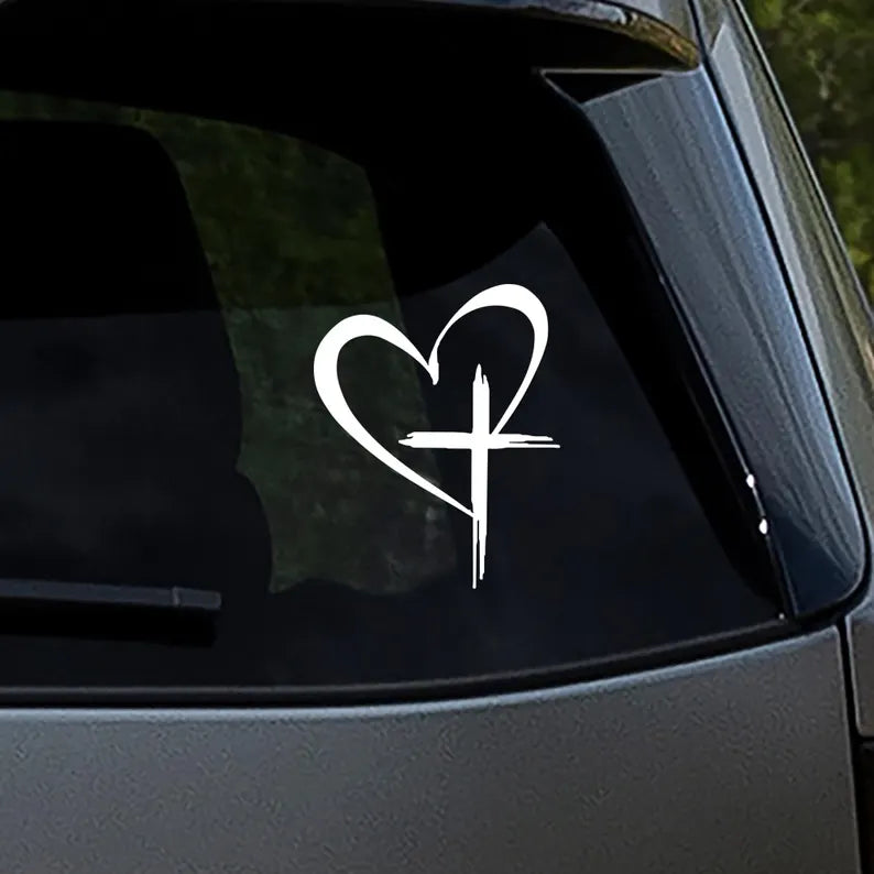 Heart With Cross Decal | Laptop Decal |  Die Cut Vinyl Decal