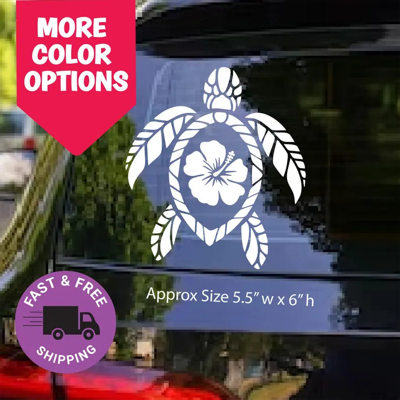 Hawaiian Turtle Hibiscus Car Decal | Die Cut Vinyl Decal