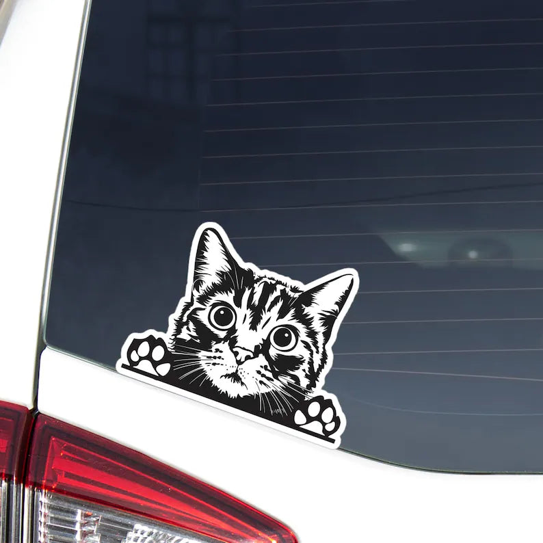 Black & White Cat Car Decal - Die Cut Vinyl Decal
