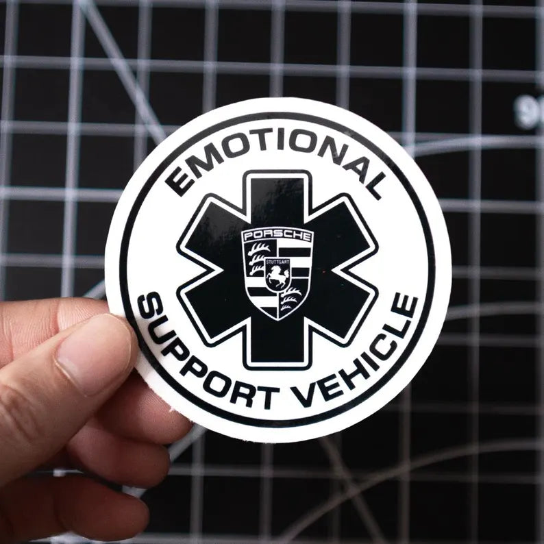 Emotional Support Vehicle "PORSCHE" Decal Sticker Die Cut Vinyl Decal
