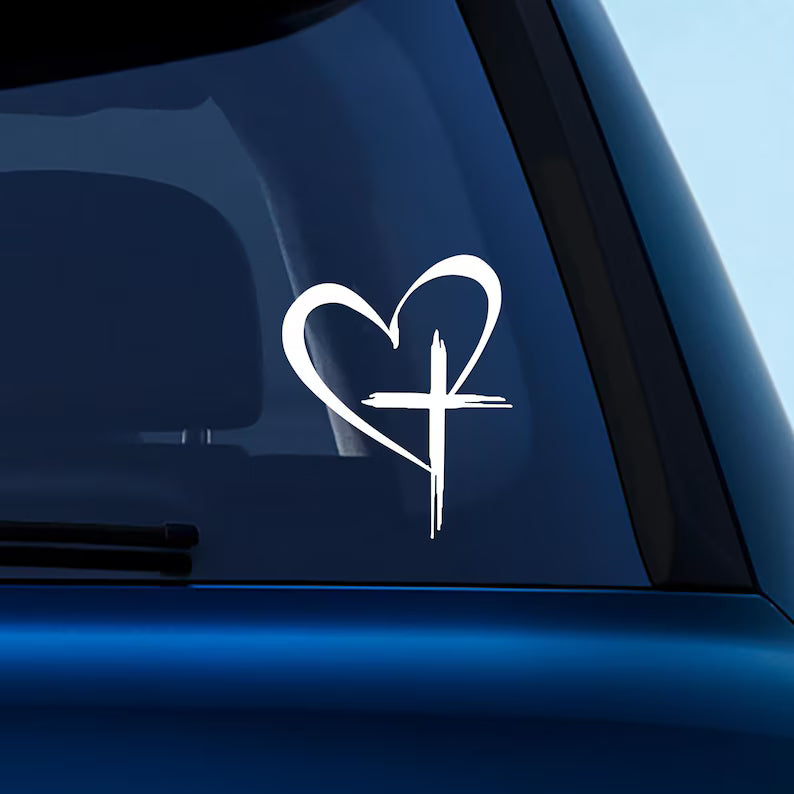 Heart With Cross Decal | Laptop Decal |  Die Cut Vinyl Decal