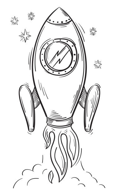 Cartoon drawn rocket on start  Die Cut Vinyl Decal