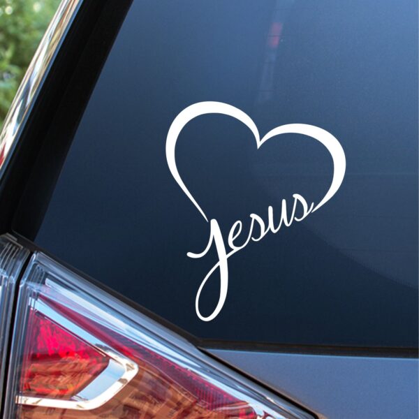 Jesus heart vinyl die cut decal on car window