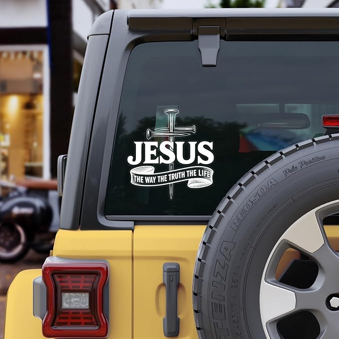 jesus way truth life premium vinyl decal black die cut Christian faith cross sticker for cars trucks windows laptops