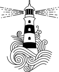 Lighthouse Among Waves Illustration Sticker Die Cut Vinyl Decal