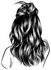 Loose Curly Long Black Hair Illustration Sticker Die Cut Vinyl Decal
