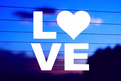 love with heart vinyl die cut decal on car window