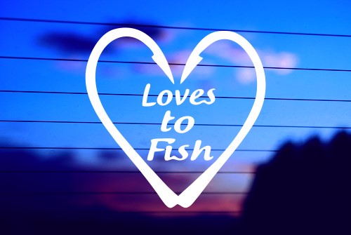 Loves to fish hooks vinyl die cut decal for cars, trucks, windows, and laptops