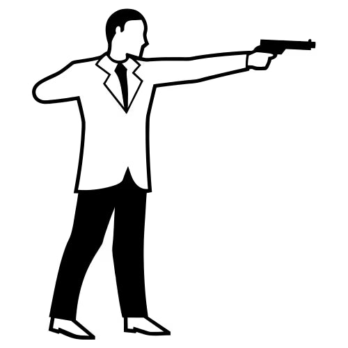 Man in suit aiming gun black and white Die Cut Vinyl Decal