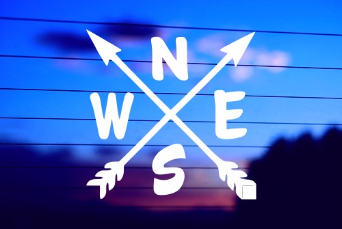 NSEW directional vinyl die cut decal with north, south, east, west arrows for cars, trucks, windows, and laptops