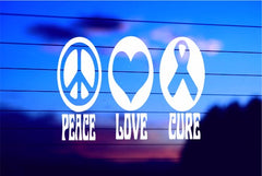 peace love cure vinyl decal on car window