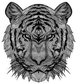 Psychedelic Black and White Tiger Sticker Die Cut Vinyl Decal