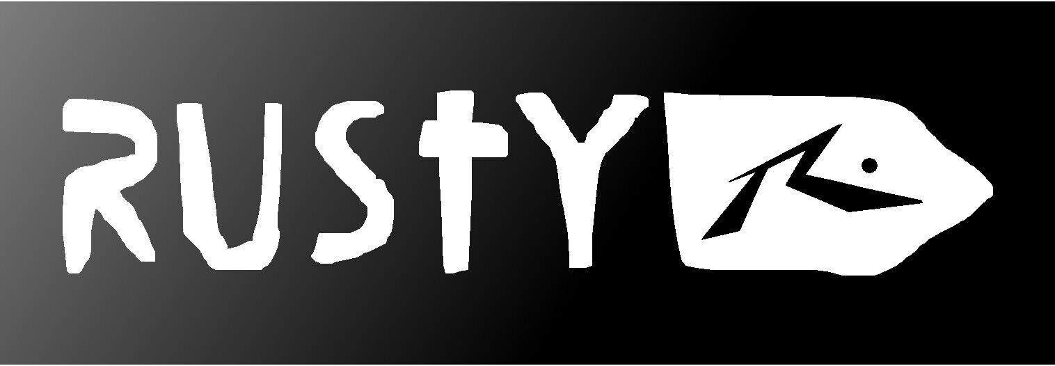 rusty‑logo‑vinyl‑sticker black die cut decal for vehicle windows laptops