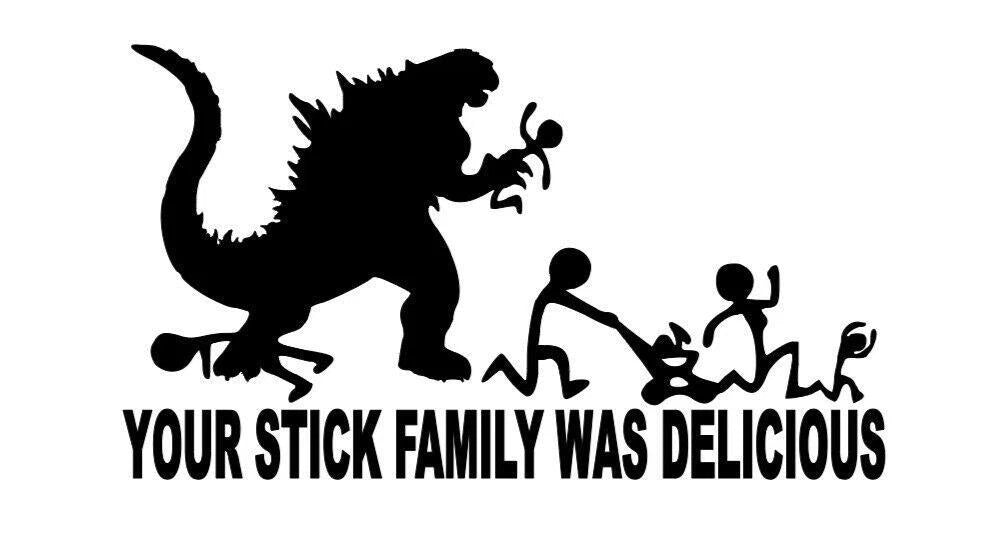 Godzilla Stick Family Funny DieCut Vinyl Sticker Decal, Die Cut Vinyl Decal