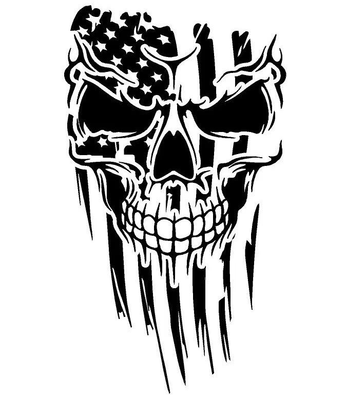 American Flag with Skull USA Patriotic Die Cut Vinyl Decal