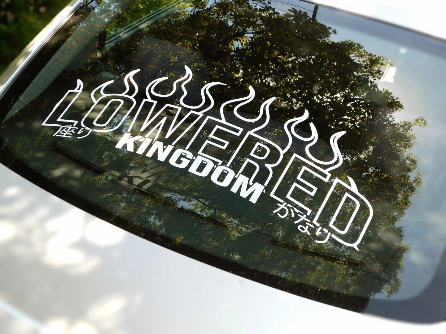 Lowered Kingdom flame Window Decal Car Sticker Banner JDM Vinyl Graphic Kanji Die Cut Vinyl Decal