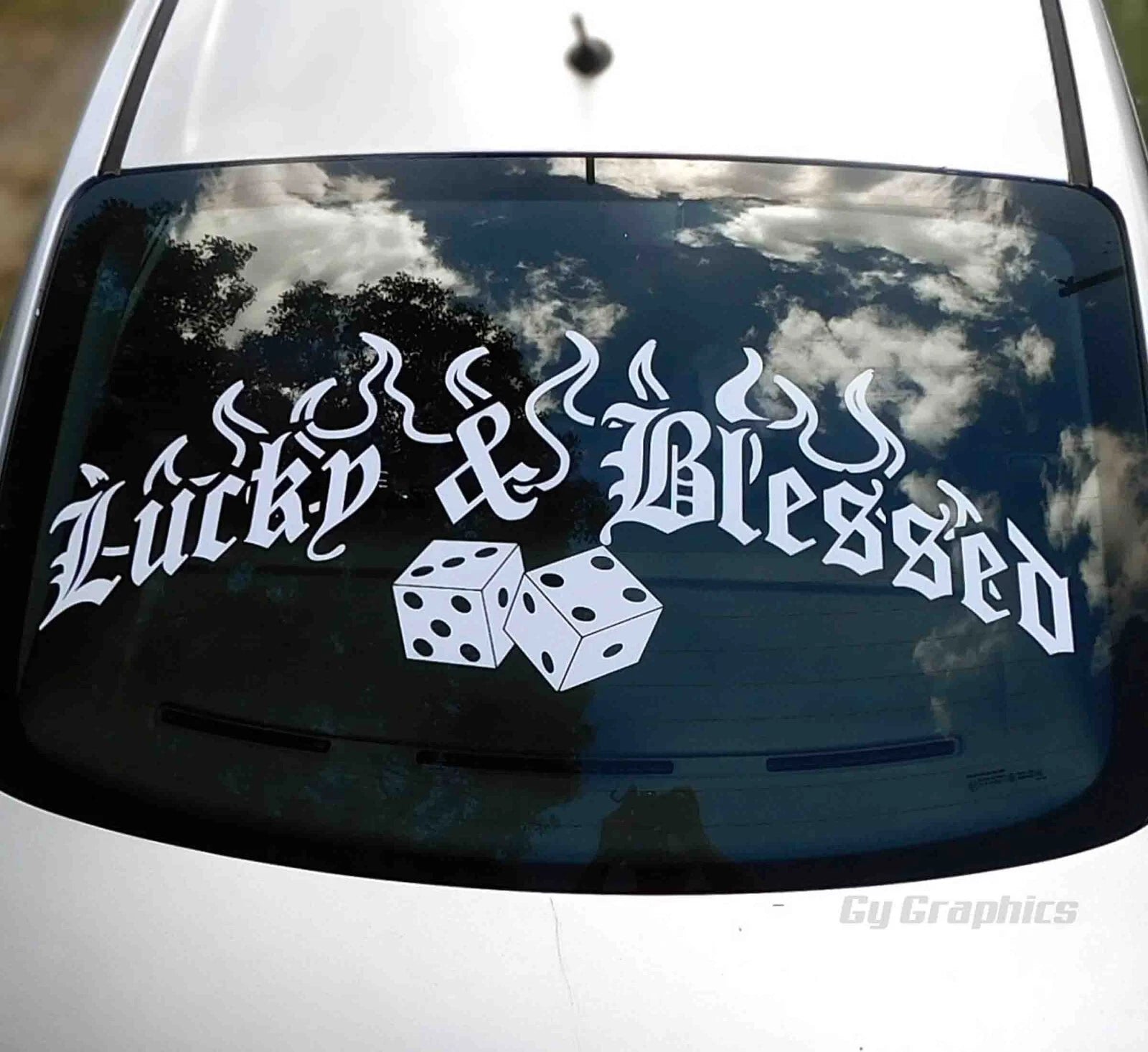 Lucky & Blessed Rear Window Decal Car Sticker Banner JDM Vinyl Graphic KDM low Die Cut Vinyl Decal