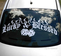 Lucky & Blessed Rear Window Decal Car Sticker Banner JDM Vinyl Graphic KDM low Die Cut Vinyl Decal