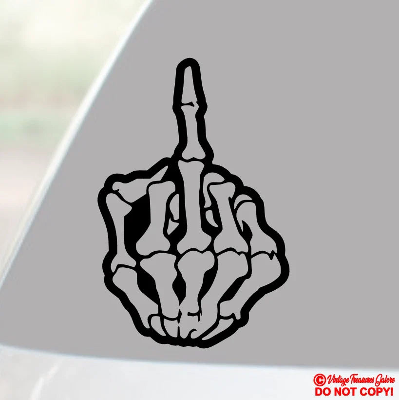 SKULL MIDDLE FINGER FLIP OFF Die Cut Vinyl Decal