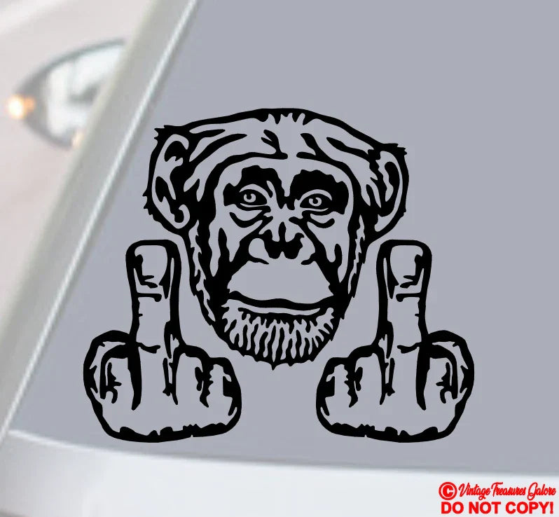 CHIMPANZEE MIDDLE FINGERS FLIP OFF Die Cut Vinyl Decal