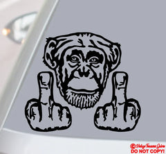 CHIMPANZEE MIDDLE FINGERS FLIP OFF Die Cut Vinyl Decal