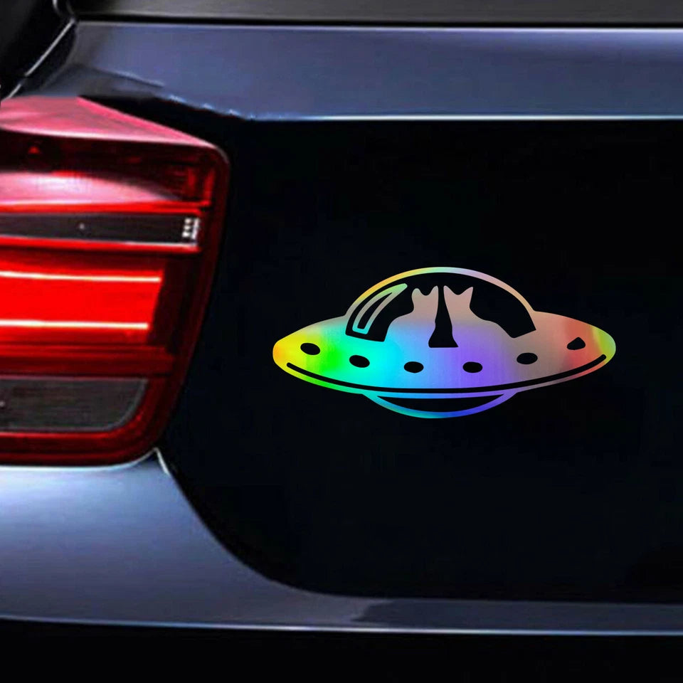 2X Funny Alien UFO Cat Vinyl Decal Car Bumper Vehicle Window Wall Laptop Sticker Decal Die Cut Vinyl Decal