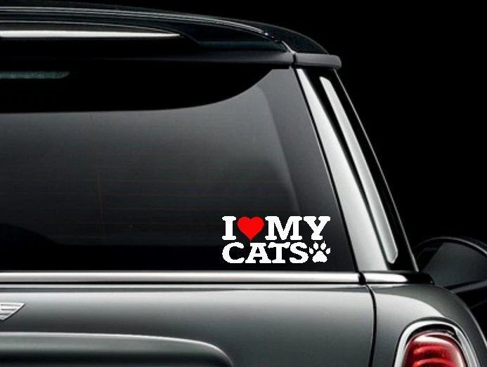 I Love (heart) My Cats with Paw Print Die Cut Vinyl Decal