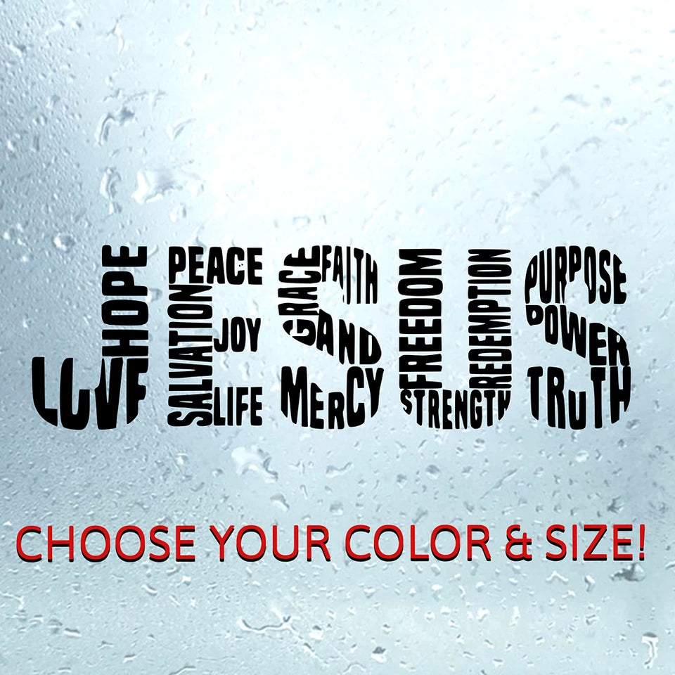 JESUS Word Art Sticker | Christian Hope Love Mercy Faith Vinyl Decal Car Laptop Die Cut Vinyl Decal