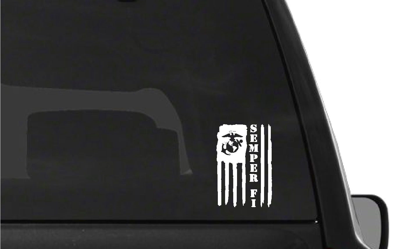 Semper Fi American Flag USMC Vinyl Die Cut Vinyl Decal/ Bumper For Windows, Cars, Trucks, Laptops, Etc.