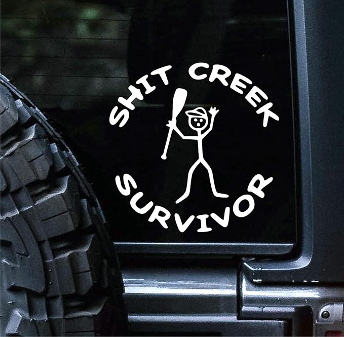 shit creek survivor vinyl decal black die cut outdoor humor sticker for cars trucks windows laptops