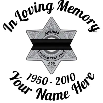 Silver Sheriff Badge with Black Band In Loving Memory Die Cut Vinyl Decal