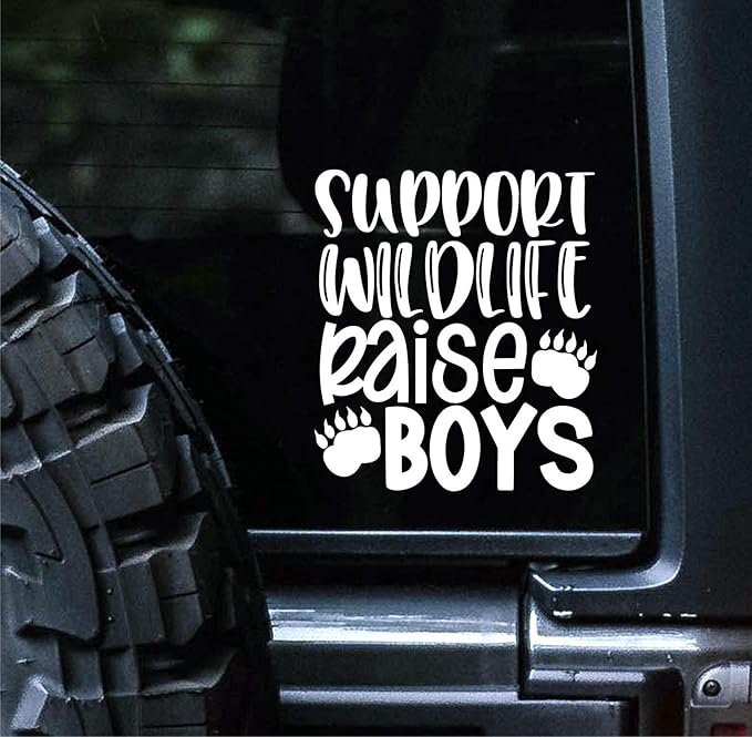support wildlife raise boys vinyl decal black die cut sticker for cars trucks windows laptops