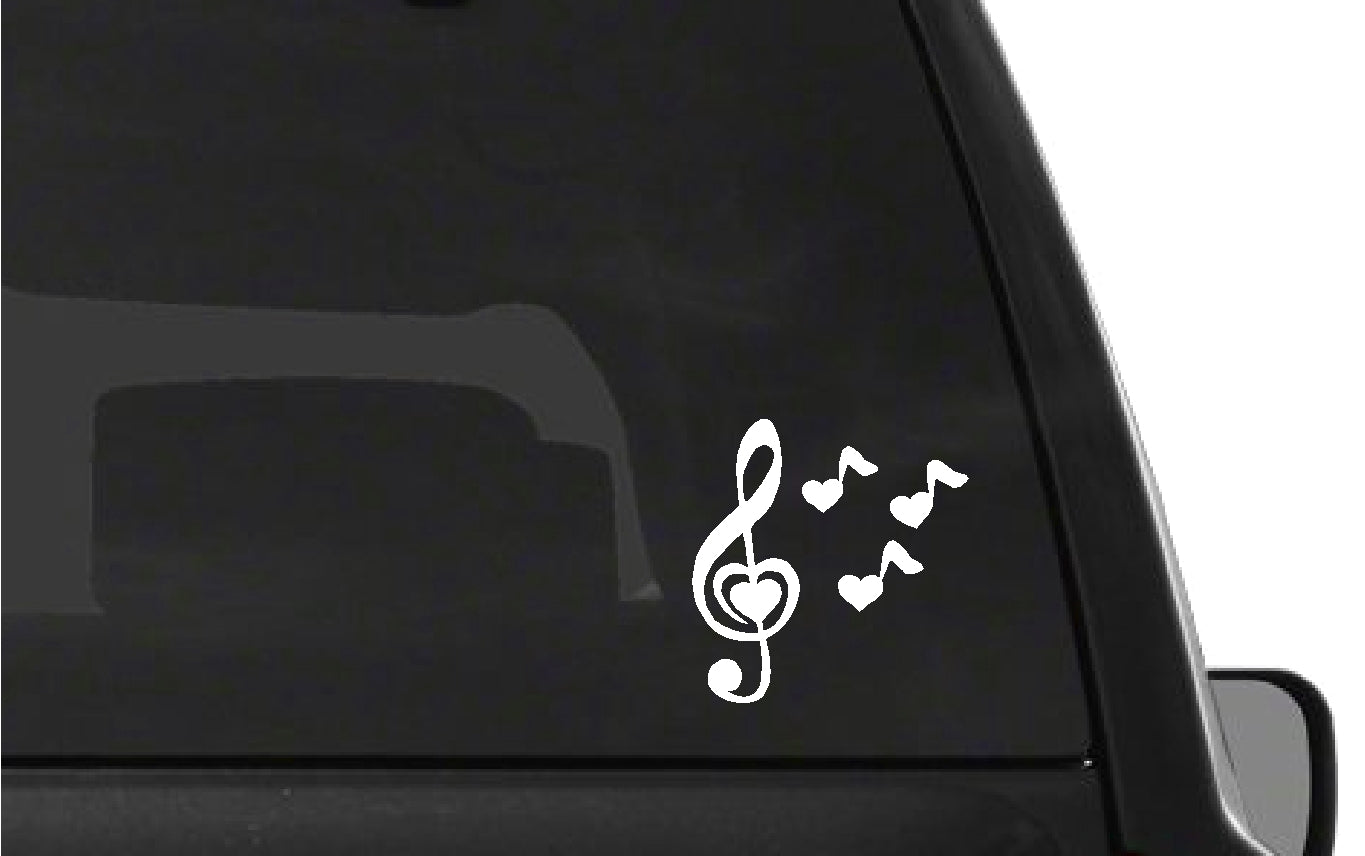 Treble Key Love Heart Notes Vinyl Die Cut Vinyl Decal/ Bumper For Windows, Cars, Trucks, Laptops, Etc.