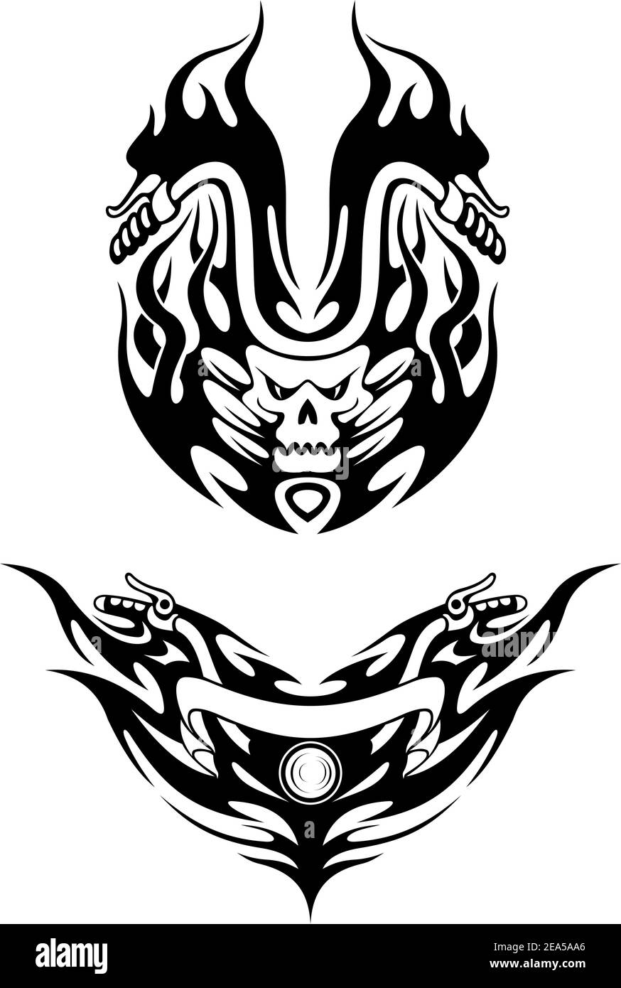 Two bike tattoos in tribal style for t-shirt design - Stock Image  Die Cut Vinyl Decal